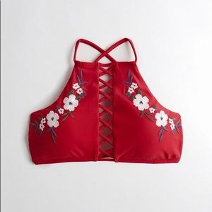 Hollister Embroidered Strappy High Neck Bikini Top